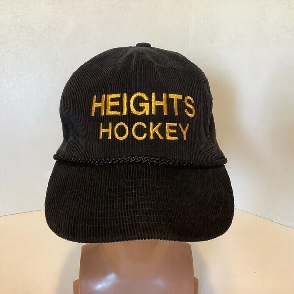 Vintage Heights Hockey Corduroy Hat Snap Buckle Black Nissin Tag - Picture 1 of 6